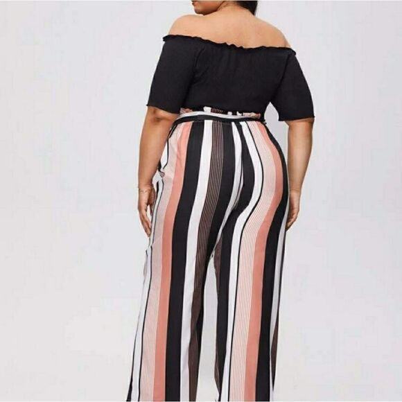 Plus Rib Tee & Striped Straight Pants - Picture 3 of 8